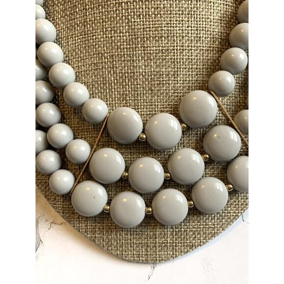 Modernist Necklace Grey 3 Strand 80s Graduated Geometric Statement Bib- - Picture 2 of 6